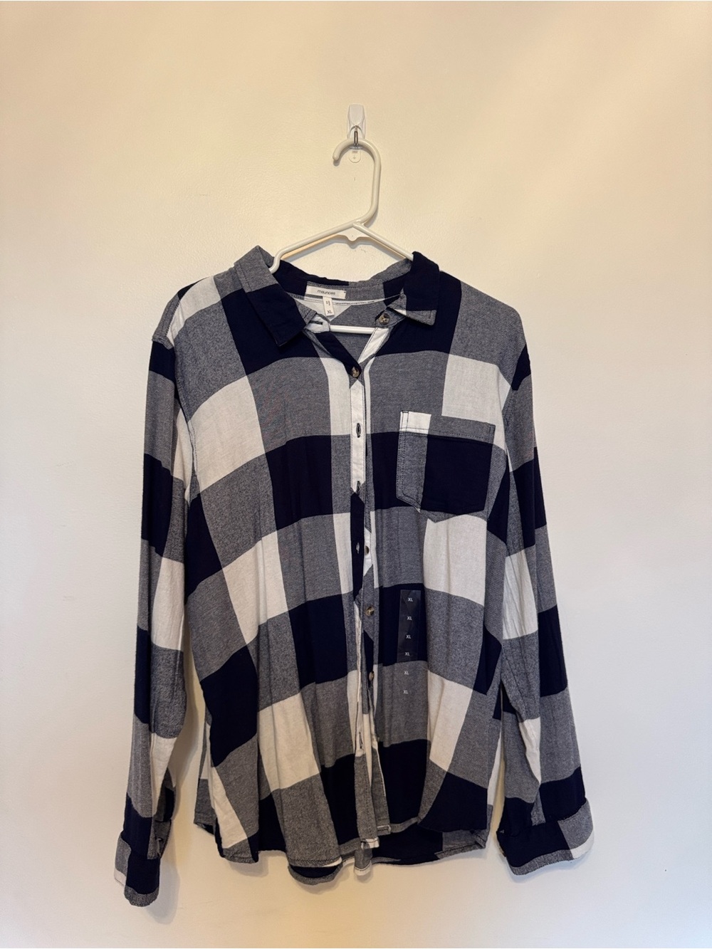 Blue & White Plaid Button-Down Women's Shirt